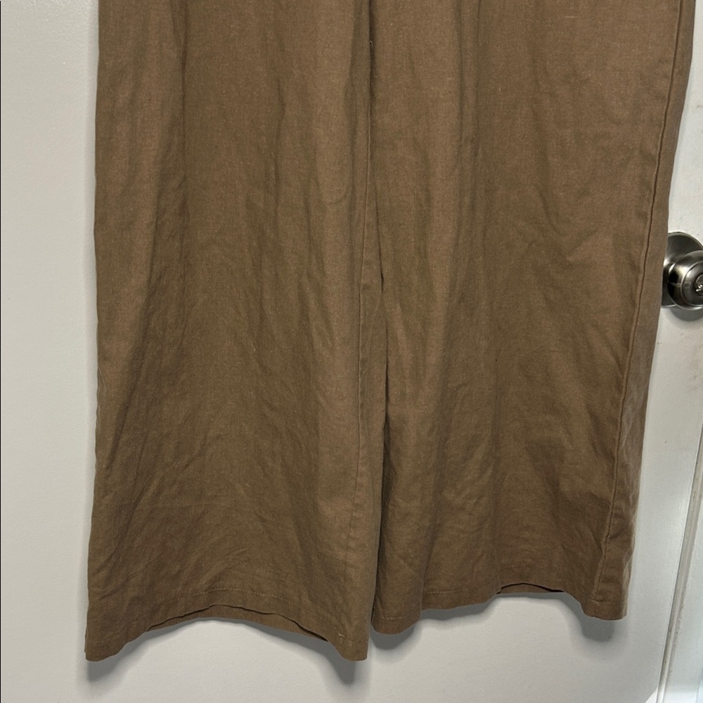 Elegant Khaki Jumpsuit Linen Cotton Blend Size M - Picture 4 of 13